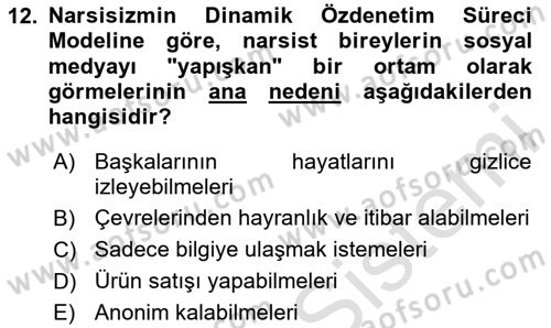 Sosyal Medya Sosyolojisi Dersi 2025 - 2026 Yılı (Final) Dönem Sonu Sınav Soruları 12. Soru