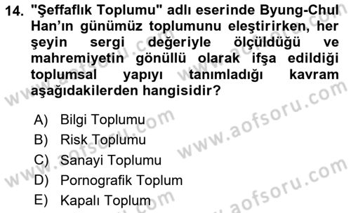 Sosyal Medya Sosyolojisi Dersi 2025 - 2026 Yılı (Final) Dönem Sonu Sınav Soruları 14. Soru