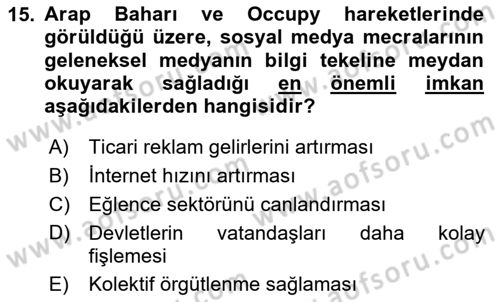 Sosyal Medya Sosyolojisi Dersi 2025 - 2026 Yılı (Final) Dönem Sonu Sınav Soruları 15. Soru
