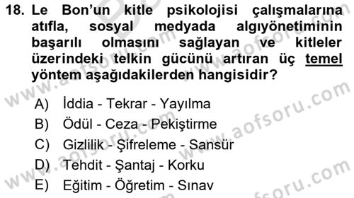 Sosyal Medya Sosyolojisi Dersi 2025 - 2026 Yılı (Final) Dönem Sonu Sınav Soruları 18. Soru