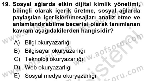 Sosyal Medya Sosyolojisi Dersi 2025 - 2026 Yılı (Final) Dönem Sonu Sınav Soruları 19. Soru