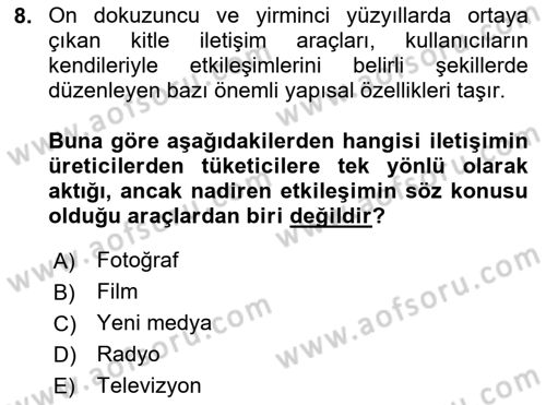 Sosyal Medya Sosyolojisi Dersi 2025 - 2026 Yılı (Final) Dönem Sonu Sınav Soruları 8. Soru