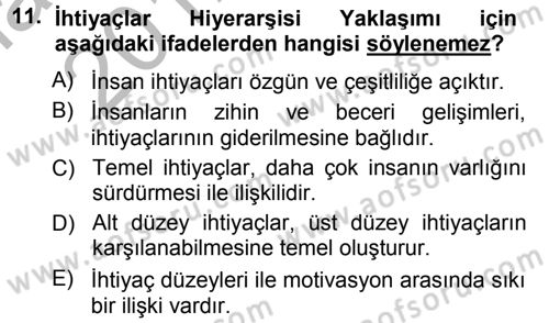 Çalışma Sosyolojisi Dersi 2012 - 2013 Yılı (Vize) Ara Sınavı 11. Soru