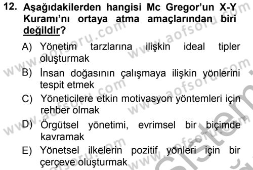 Çalışma Sosyolojisi Dersi 2012 - 2013 Yılı (Vize) Ara Sınavı 12. Soru