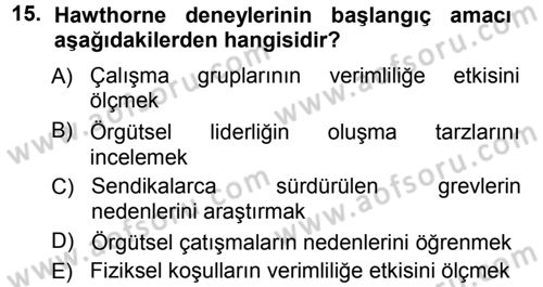 Çalışma Sosyolojisi Dersi 2012 - 2013 Yılı (Vize) Ara Sınavı 15. Soru