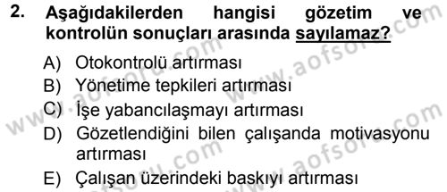 Çalışma Sosyolojisi Dersi 2012 - 2013 Yılı (Vize) Ara Sınavı 2. Soru