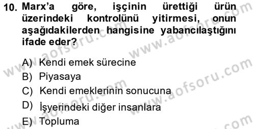 Çalışma Sosyolojisi Dersi 2014 - 2015 Yılı (Vize) Ara Sınavı 10. Soru