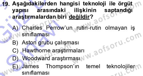 Çalışma Sosyolojisi Dersi 2014 - 2015 Yılı (Vize) Ara Sınavı 19. Soru