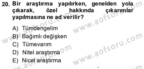 Çalışma Sosyolojisi Dersi 2014 - 2015 Yılı (Vize) Ara Sınavı 20. Soru