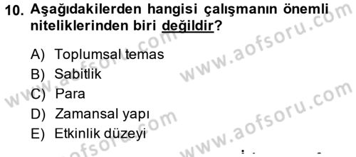 Çalışma Sosyolojisi Dersi 2014 - 2015 Yılı (Final) Dönem Sonu Sınav Soruları 10. Soru