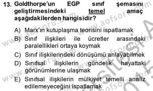 Çalışma Sosyolojisi Dersi 2014 - 2015 Yılı (Final) Dönem Sonu Sınav Soruları 13. Soru