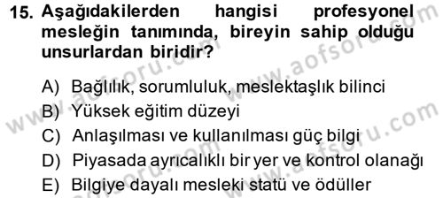 Çalışma Sosyolojisi Dersi 2014 - 2015 Yılı (Final) Dönem Sonu Sınav Soruları 15. Soru
