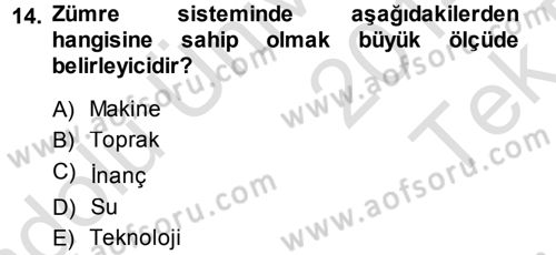 Çalışma Sosyolojisi Dersi 2014 - 2015 Yılı Tek Ders Sınavı 14. Soru