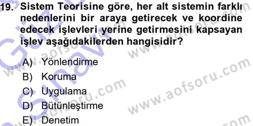 Çalışma Sosyolojisi Dersi 2015 - 2016 Yılı (Vize) Ara Sınavı 19. Soru