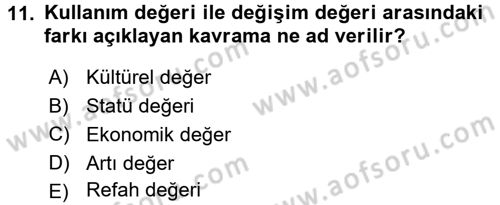 Çalışma Sosyolojisi Dersi 2015 - 2016 Yılı (Final) Dönem Sonu Sınavı 11. Soru