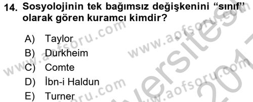 Çalışma Sosyolojisi Dersi 2016 - 2017 Yılı 3 Ders Sınav Soruları 14. Soru