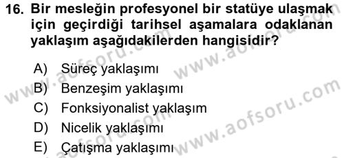 Çalışma Sosyolojisi Dersi 2016 - 2017 Yılı 3 Ders Sınav Soruları 16. Soru