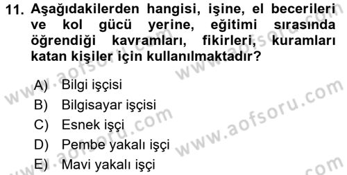 Çalışma Sosyolojisi Dersi 2016 - 2017 Yılı (Vize) Ara Sınav Soruları 11. Soru