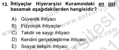 Çalışma Sosyolojisi Dersi Ara Sınavı Deneme Sınav Soruları 13. Soru