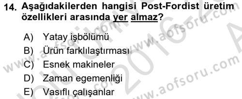 Çalışma Sosyolojisi Dersi Ara Sınavı Deneme Sınav Soruları 14. Soru