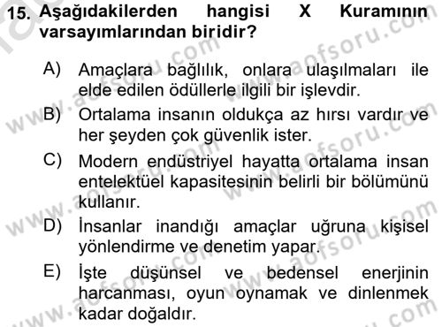 Çalışma Sosyolojisi Dersi 2016 - 2017 Yılı (Vize) Ara Sınav Soruları 15. Soru