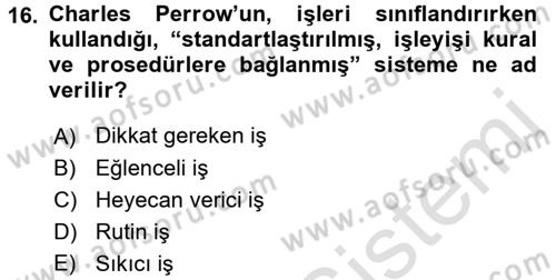 Çalışma Sosyolojisi Dersi 2016 - 2017 Yılı (Vize) Ara Sınavı 16. Soru