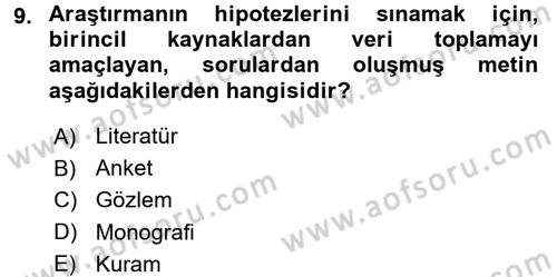 Çalışma Sosyolojisi Dersi Ara Sınavı Deneme Sınav Soruları 9. Soru