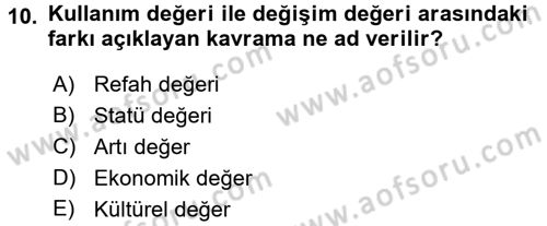 Çalışma Sosyolojisi Dersi 2016 - 2017 Yılı (Final) Dönem Sonu Sınavı 10. Soru