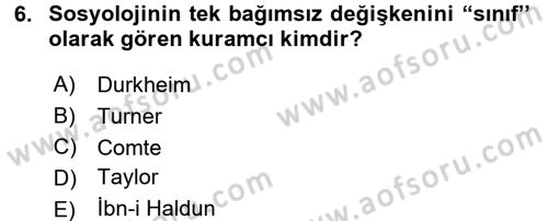 Çalışma Sosyolojisi Dersi 2016 - 2017 Yılı (Final) Dönem Sonu Sınavı 6. Soru