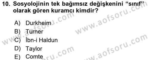 Çalışma Sosyolojisi Dersi 2017 - 2018 Yılı 3 Ders Sınavı 10. Soru