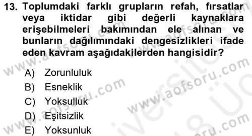 Çalışma Sosyolojisi Dersi 2017 - 2018 Yılı 3 Ders Sınavı 13. Soru