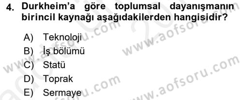 Çalışma Sosyolojisi Dersi 2017 - 2018 Yılı 3 Ders Sınavı 4. Soru