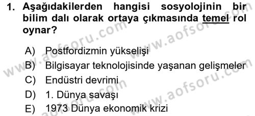 Çalışma Sosyolojisi Dersi 2017 - 2018 Yılı (Vize) Ara Sınav Soruları 1. Soru