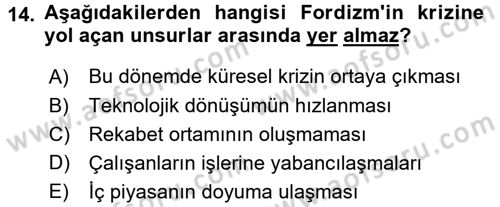 Çalışma Sosyolojisi Dersi Ara Sınavı Deneme Sınav Soruları 14. Soru