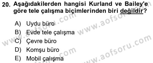 Çalışma Sosyolojisi Dersi 2017 - 2018 Yılı (Vize) Ara Sınav Soruları 20. Soru