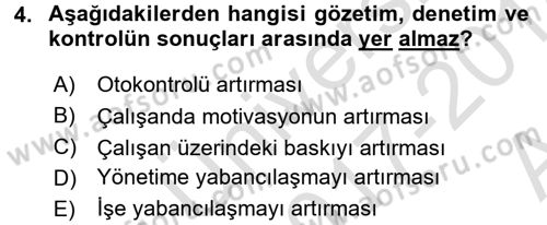 Çalışma Sosyolojisi Dersi 2017 - 2018 Yılı (Vize) Ara Sınav Soruları 4. Soru