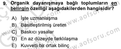Çalışma Sosyolojisi Dersi 2017 - 2018 Yılı (Vize) Ara Sınav Soruları 9. Soru