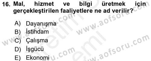 Çalışma Sosyolojisi Dersi 2017 - 2018 Yılı (Final) Dönem Sonu Sınavı 16. Soru