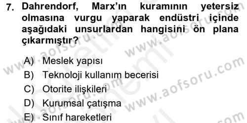 Çalışma Sosyolojisi Dersi 2017 - 2018 Yılı (Final) Dönem Sonu Sınavı 7. Soru