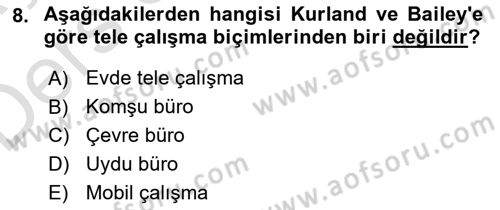 Çalışma Sosyolojisi Dersi 2018 - 2019 Yılı 3 Ders Sınavı 8. Soru