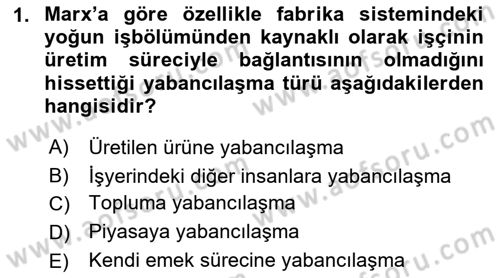 Çalışma Sosyolojisi Dersi Ara Sınavı Deneme Sınav Soruları 1. Soru
