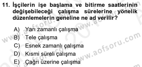 Çalışma Sosyolojisi Dersi 2018 - 2019 Yılı (Vize) Ara Sınav Soruları 11. Soru