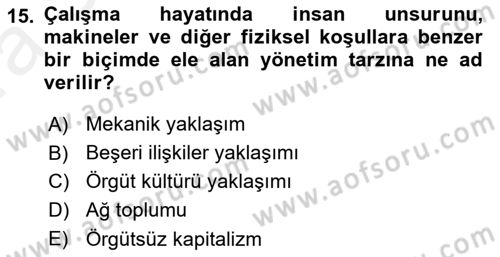 Çalışma Sosyolojisi Dersi 2018 - 2019 Yılı (Vize) Ara Sınav Soruları 15. Soru