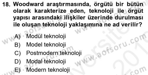 Çalışma Sosyolojisi Dersi 2018 - 2019 Yılı (Vize) Ara Sınav Soruları 18. Soru