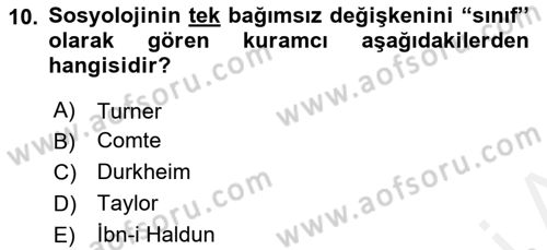 Çalışma Sosyolojisi Dersi 2018 - 2019 Yılı (Final) Dönem Sonu Sınavı 10. Soru