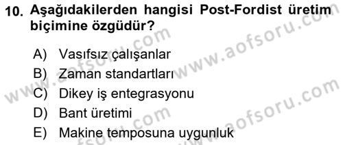 Çalışma Sosyolojisi Dersi 2018 - 2019 Yılı Yaz Okulu Sınav Soruları 10. Soru