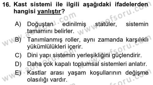 Çalışma Sosyolojisi Dersi 2018 - 2019 Yılı Yaz Okulu Sınav Soruları 16. Soru