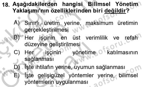 Çalışma Sosyolojisi Dersi 2018 - 2019 Yılı Yaz Okulu Sınav Soruları 18. Soru