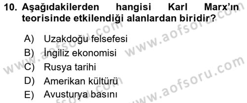 Çalışma Sosyolojisi Dersi 2019 - 2020 Yılı (Vize) Ara Sınavı 10. Soru