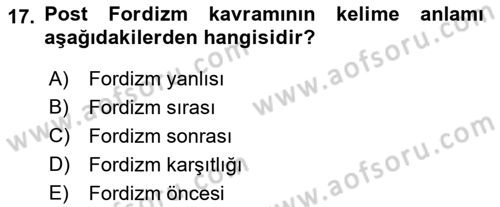 Çalışma Sosyolojisi Dersi 2019 - 2020 Yılı (Vize) Ara Sınavı 17. Soru